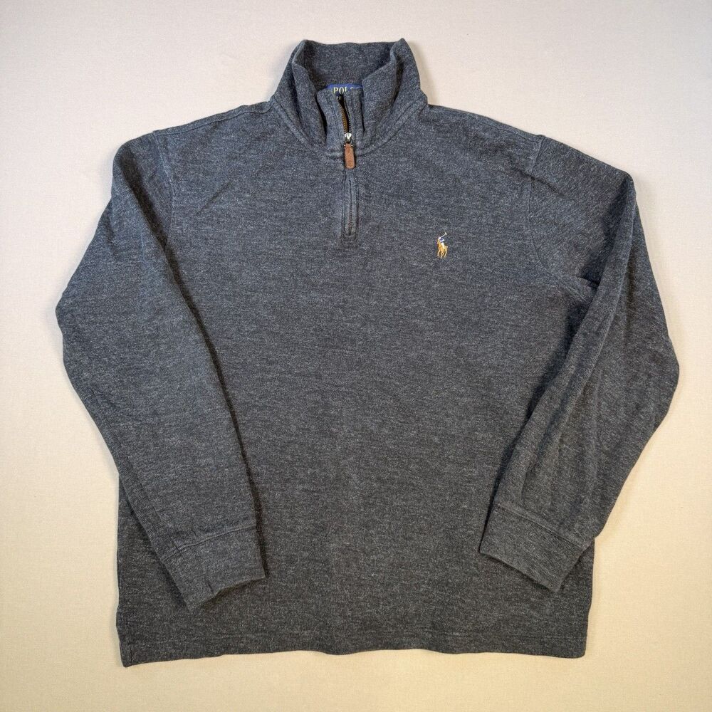 Polo Ralph Lauren Y2K Gray 100% Cotton Estate Rib 1/4 Quarter Zip Sweater Medium